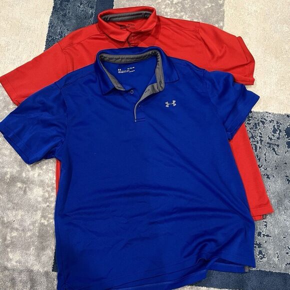 Bundle of 2 Under Armour Heat Gear Loose Fit Short Sleeve Polo Shirt Men’s - Picture 1 of 12